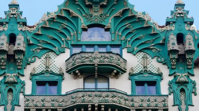 Stunning Art Nouveau Architecture: A Detailed Exploration of an Ornate Teal Facade