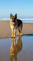 Majestic German Shepherd on the Shoreline | Strong Dog at the Beach