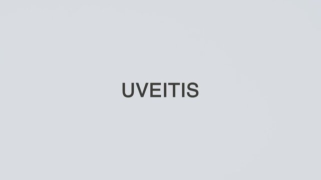 Uveitis concept word hand holding stethoscope on white background for eye inflammation monitoring, diagnosis, treatment, prevention, wellness, and ocular health awareness
