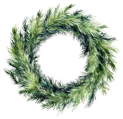 PNG Green Pine Christmas Wreath wreath illustration watercolor.