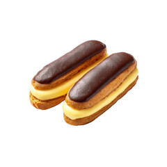 Two Delicious Chocolate Eclairs with Vanilla Cream Filling