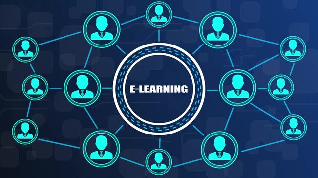 E- Learning Network Concept with Connected People Icons and Dark Blue Background elearning online