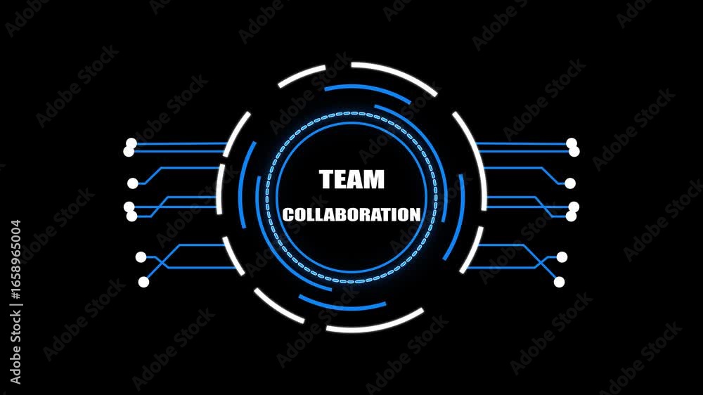 Poster futuristic tech circle with team collaboration text and glowing lines teamwork cooperation