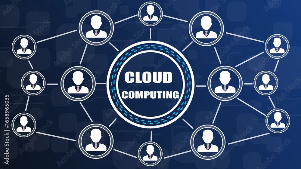 Poster global network connecting people icons with cloud computing center on dark blue background connectio