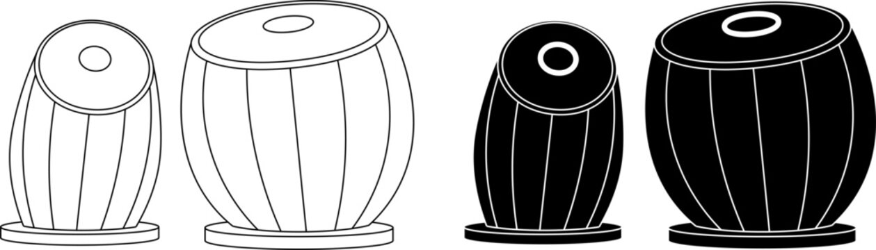 outline silhouette tabla icon set