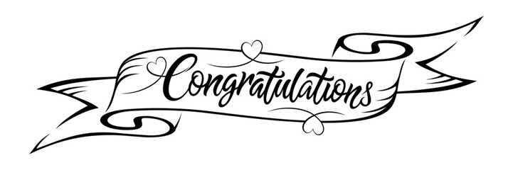 Graphic text of congratulations on the celebration with ribbon Vector