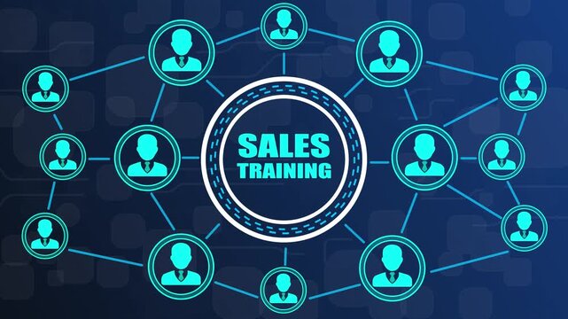 Sales Training Network Concept with Connected People Icons and Dark Blue Background business education