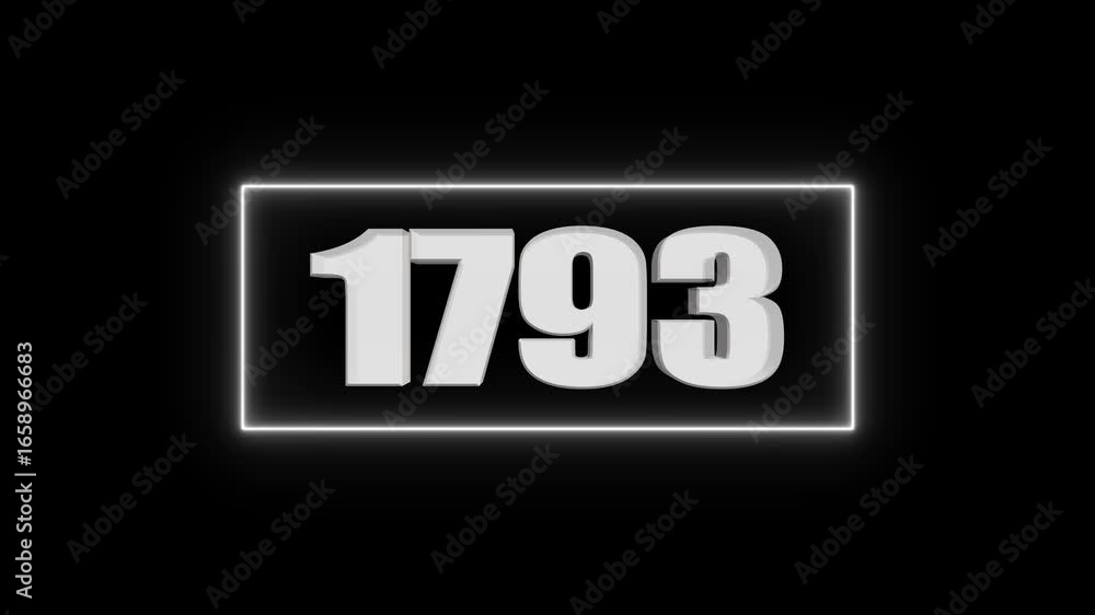 Poster white 3d number 1793 in a neon light frame on black background three dimensional numeral