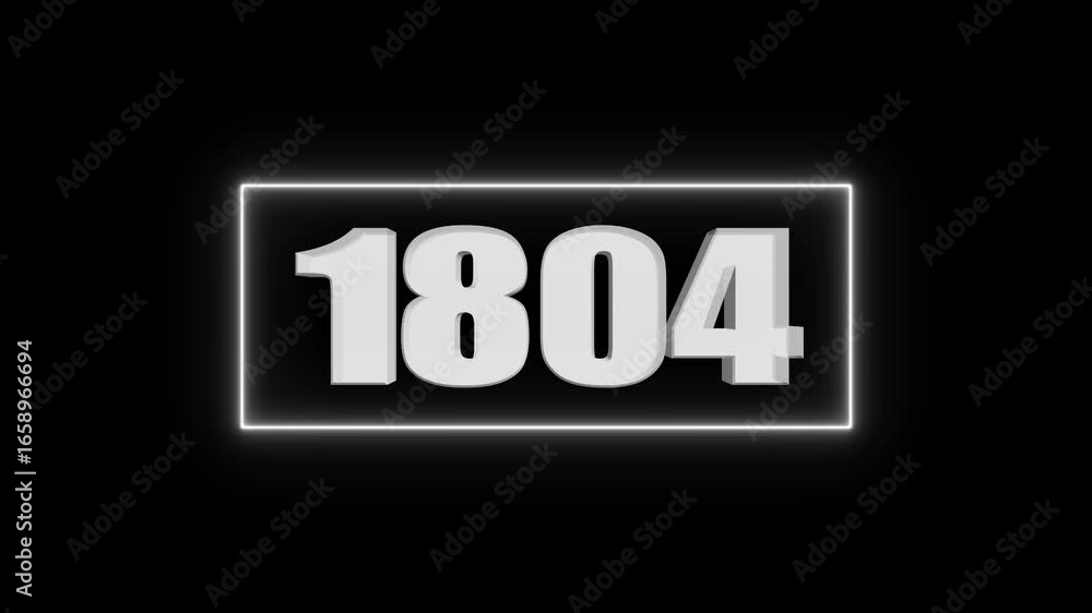 Poster white 3d number 1804 in neon light frame on black background numeral digit