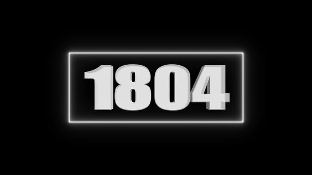 White 3D Number 1804 in Neon Light Frame on Black Background numeral digit