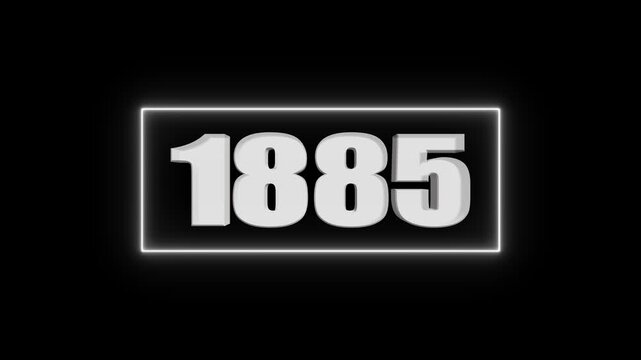 White 3D Number 1885 in Glowing Neon Rectangle Frame on Black Background year numeral
