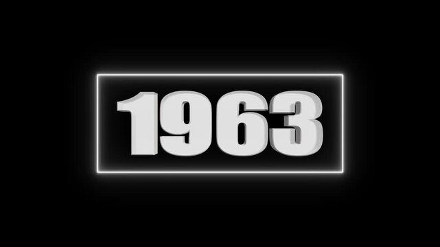 White 1963 Number in Neon Light Frame on Black Background year text