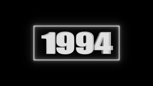 White 1994 Number in Neon Light Frame on Black Background year text