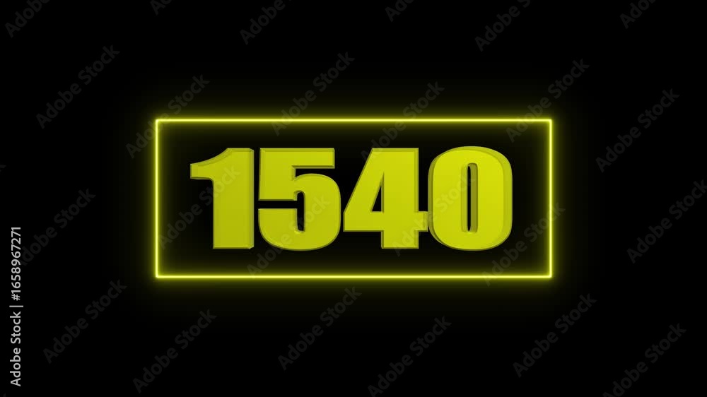 Aufkleber yellow 3d number 1540 in a glowing yellow rectangular frame on a black background year numeral