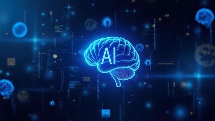 Artificial intelligence digital brain evolving and learning on blue background - Powered by Adobe