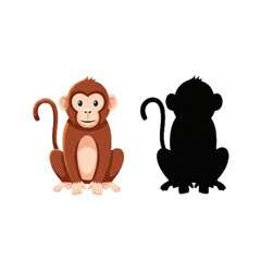 Monkey icon illustration with silhoutte on white background