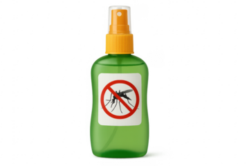 Green mosquito repellent spray bottle isolated on transparent background