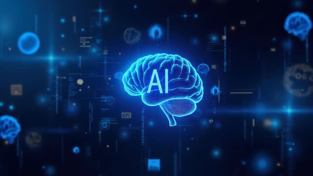 Artificial intelligence digital brain evolving and learning on blue background - Powered by Adobe
