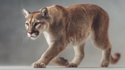 Majestic mountain lion portrait showcasing its beautiful fur and graceful stride