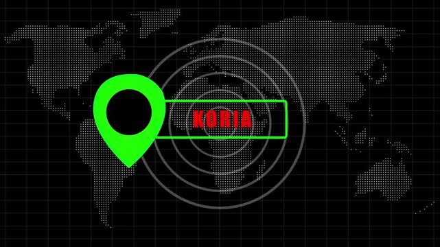 Location Pointer Animation. Cartography location map On word map and wave background.