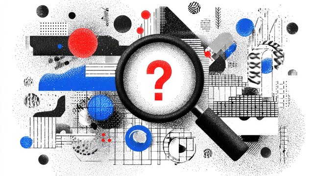 Abstract graphic with magnifying glass and question mark