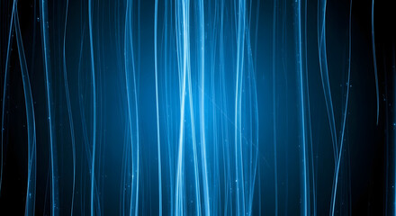 Elegant blue ethereal light trails descending into darkness, conveying a sense of mystery and futuristic digital abstraction with subtle luminosity and artistic composition for background