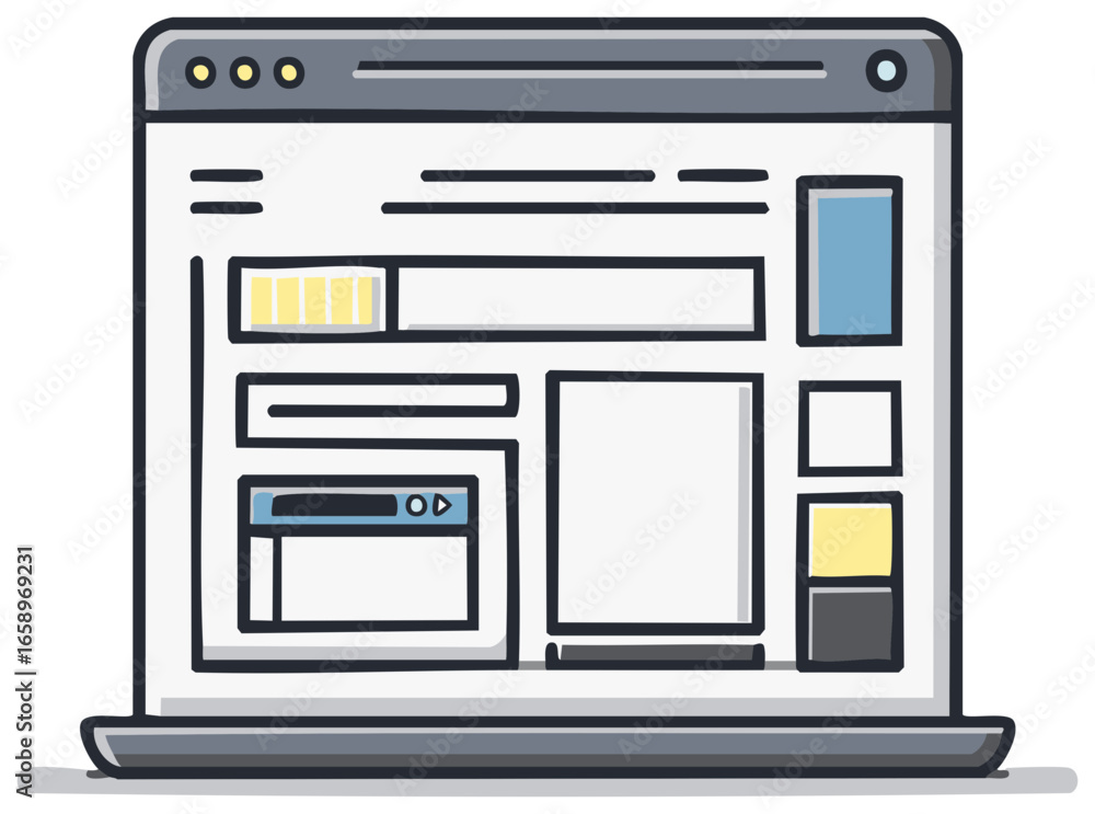 Poster laptop displaying a clean modern web page layout with placeholder content