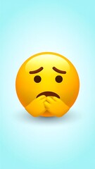 Fototapeta premium Worried emoticon on light blue background