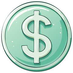 Obraz premium Cartoon dollar coin with mint green color and shiny appearance