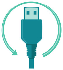 Fototapeta premium USB Connector Icon with Refresh Arrow Recycle Symbol Tech Connection Data Transfer