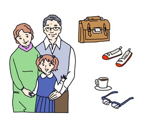 Grandparents with grandchild family illustration and items
