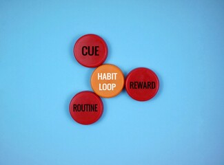 Habit Loop Diagram Representing Cue, Routine, and Reward Concepts on blue Background