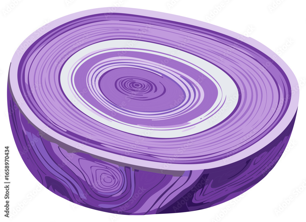 Poster sectional view of purple spherical object with concentric rings and distinct layers depicted in arti