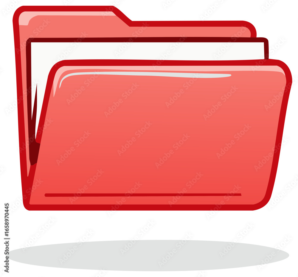 Poster stylized red folder with white documents illustration showing organization or data storage in a simp