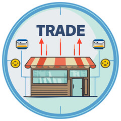 Trade Concept Illustration Shop Arrows Customer Database Digital Network Circle