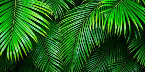Lush green palm leaves, tropical foliage background,  background,   plant background