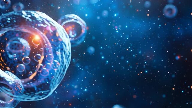 Close up Human Cells with Glowing Nucleus. Ideal for biology, medicine, research, and healthcare.