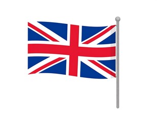 A stylized Union Jack flag waving on a pole