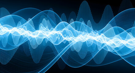 Entrancing visual representation of sound waves with vibrant blue hues and intricate patterns showcasing a symphony of oscillating energies offering a captivating glimpse into audio physics