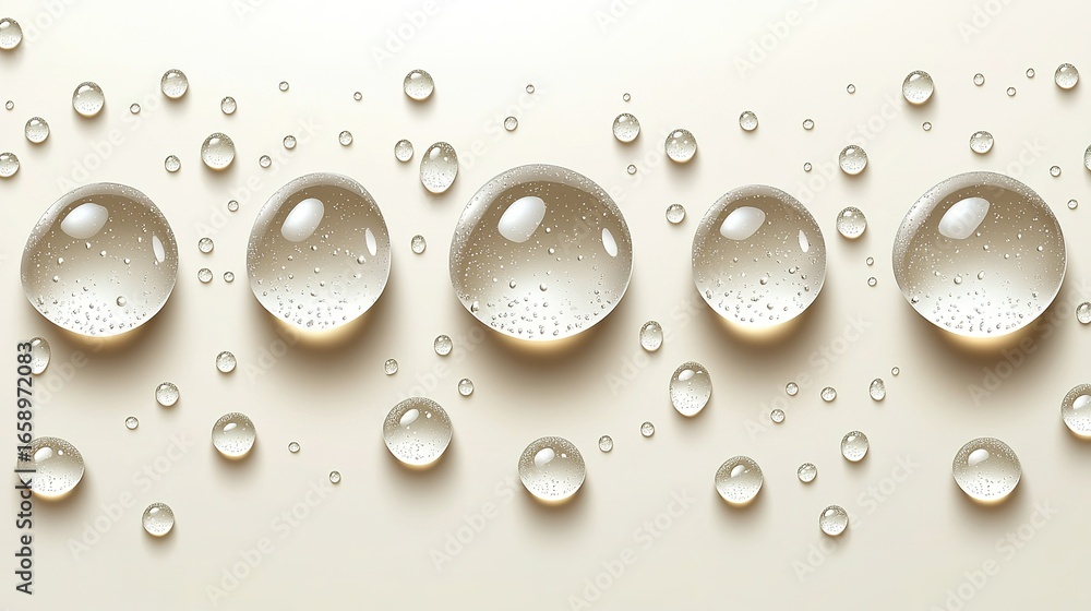 Poster water droplets on a surface create a clean and refreshing visual effect.