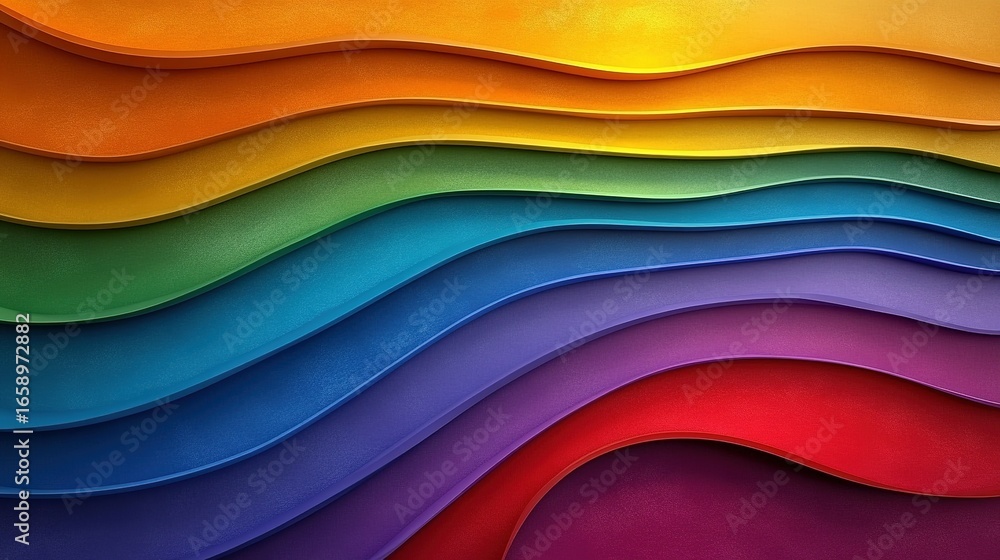 Poster abstract colorful layers with wavy lines in rainbow spectrum colors.