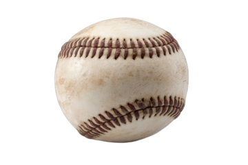 A worn baseball, its surface showing signs of use. 