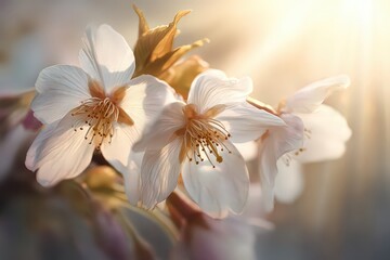 Delicate White Cherry Blossoms in Sunlight