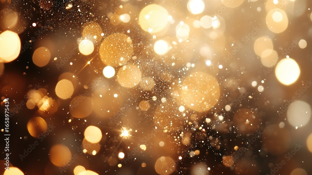 Poster abstract background of blurred golden lights and sparkles creating a festive atmosphere.