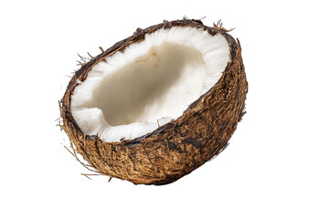 Half of a coconut, shell and white meat exposed