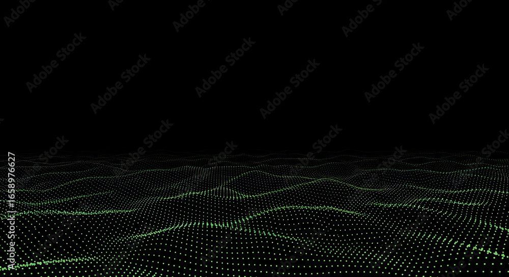 Fototapete abstract generative landscape with shimmering dots, representing a digital terrain or a futuristic e