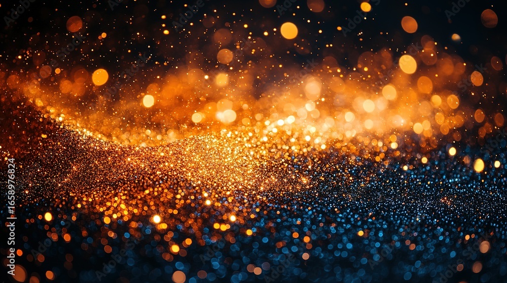 Poster abstract image of orange and blue bokeh lights creating a galaxy-like effect.