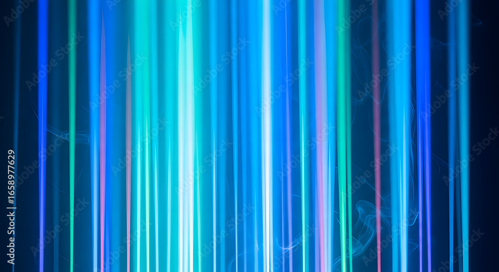 Fototapete vibrant vertical luminescence: a dynamic display of blues and greens illuminating an abstract expres