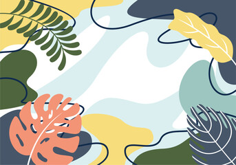 Abstract Botanical Composition with Organic Shapes and Pastel Colors