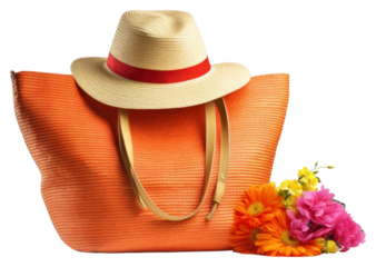 PNG Bag with accessories and beach stuff handbag flower plant.